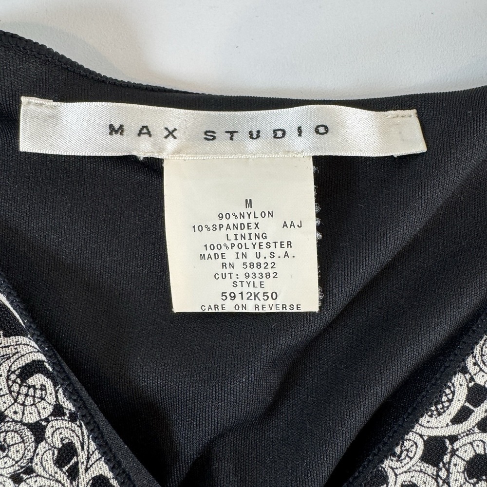 Max Studio Dress Women M 5912K50 Black White Paisley Handkerchief Hem Sleeveless - Picture 3 of 8